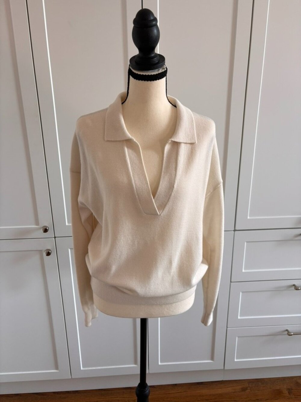 Aritzia Wilfred Cream Merino Wool Polo Sweater | Size S | Open Collar | NWT | WI